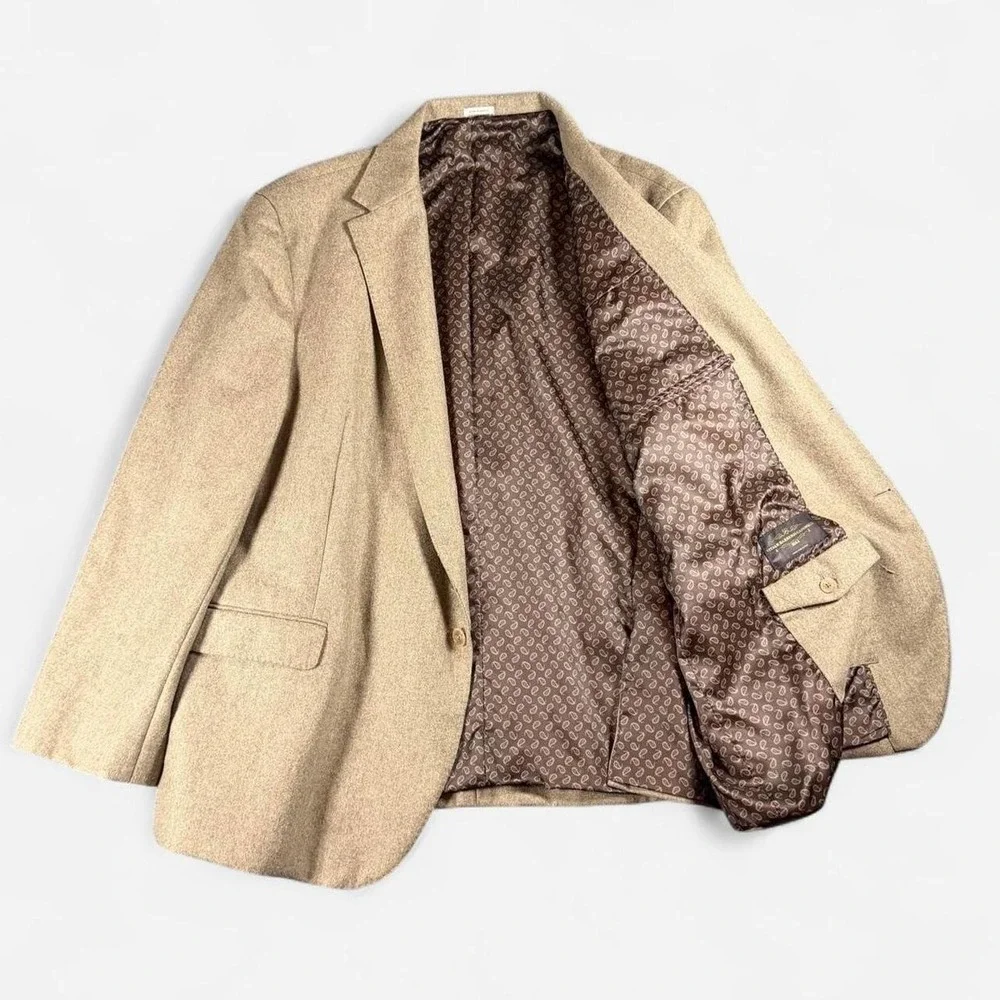 Joseph Abboud Beige Italian Wool Paisley Lined Sport Coat Size 46R